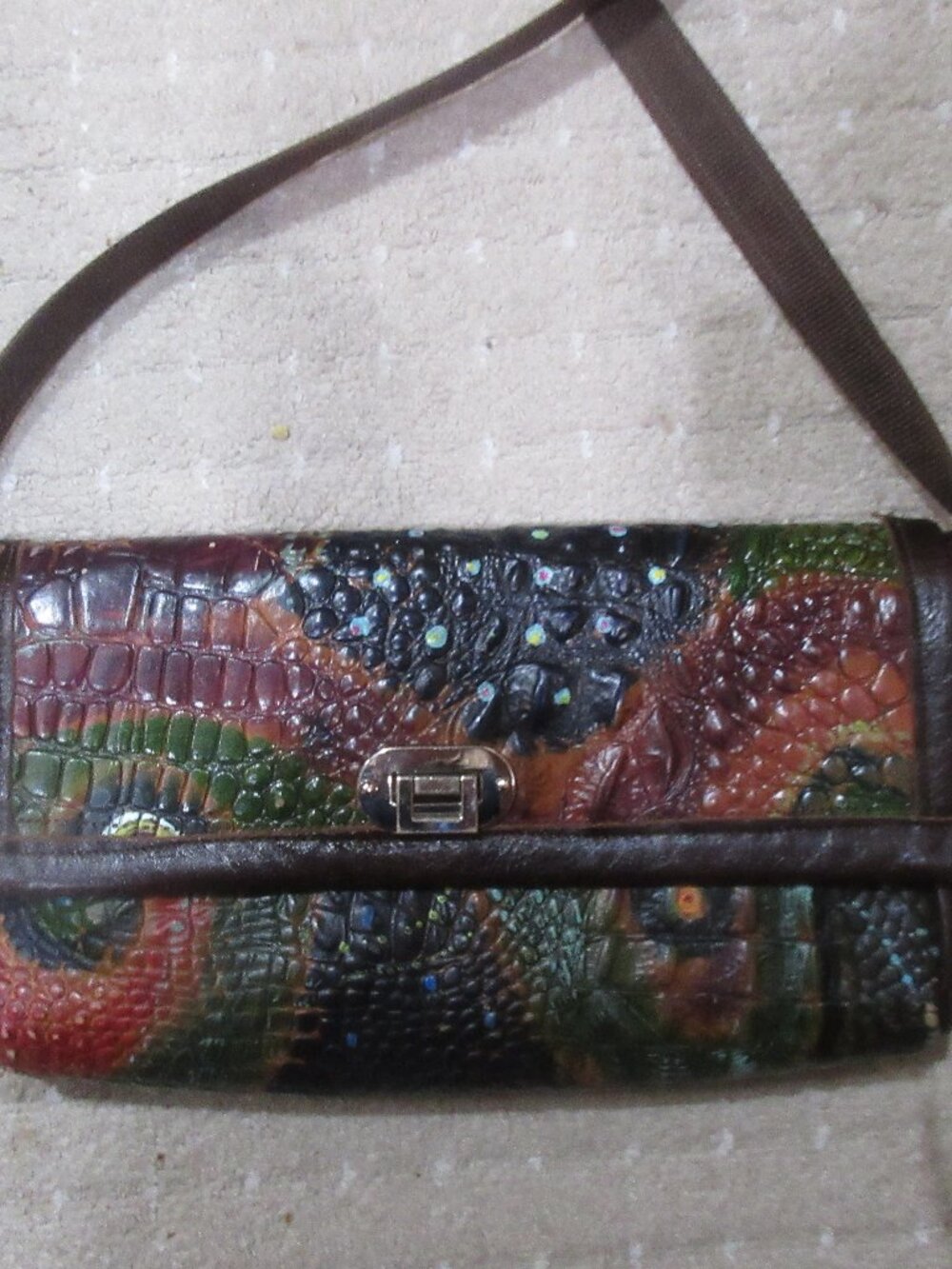 TRACE handmade rare embossed painted leather crossbody purse handbag